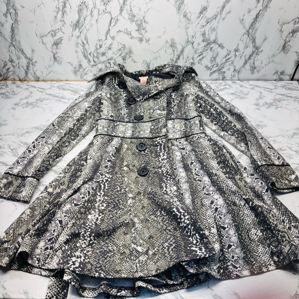 Y2K Candie's Black Grey & White Snake-Print Trench Coat with Belt Size Medium - Picture 6 of 12